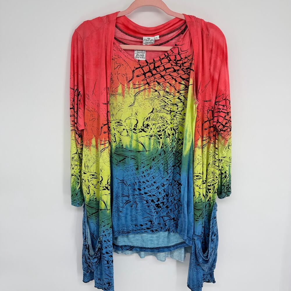 Parsley &‎ Sage Tunic Set Bohemian Artsy Asymmetrical Rainbow Hippie Festival L